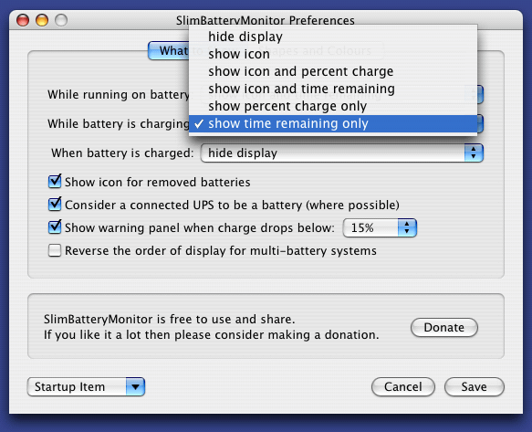 preferencias SlimBatteryMonitor Mac OS X