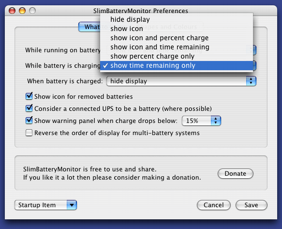 preferencias SlimBatteryMonitor Mac OS X preferencias SlimBatteryMonitor Mac OS X