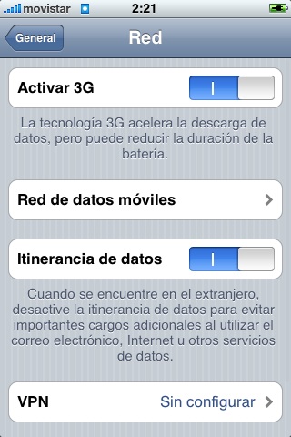 Configuracion 3g iPhone 5