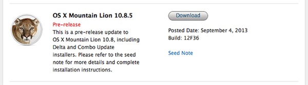 Apple envía a los desarrolladores OS X 10.8.5 beta build 12F36