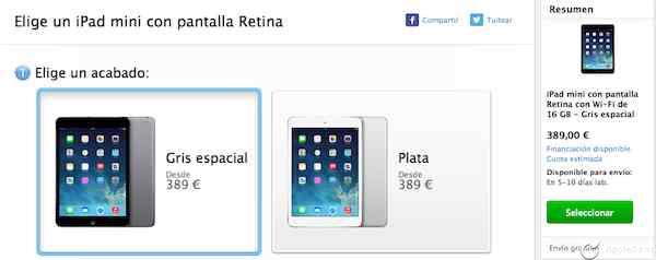 Apple lanza a la venta iPad mini Retina en Apple Store on line