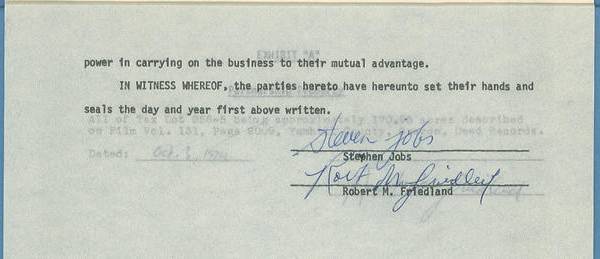 Venden un documento firmado por Steve Jobs y Robert Friedland por 40.000 dólares