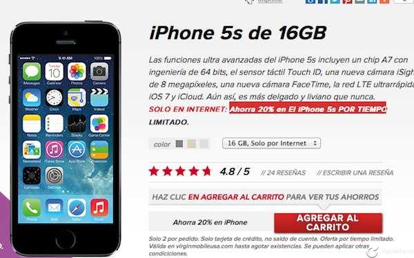 Apple ordena otro descuento en iPhone 5s desde 320EUROS sin subsidio en Virgin Mobile