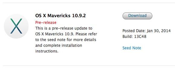 OS X Mavericks 10.9.2 Build 13C48 en Apple Developers sin novedad en pantallas 4k
