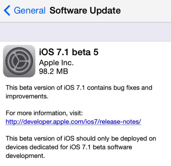 Apple tiene iOS 7.1 Beta 5 disponible para desarrolladores