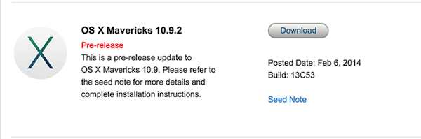 Apple envía OS X 10.9.2 Beta 5 a los desarrolladores sin cambios