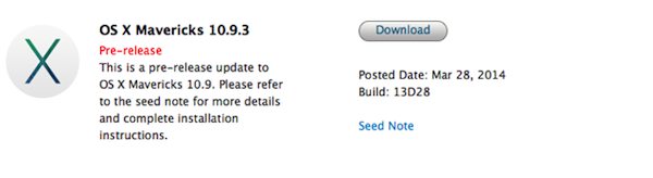 OS X Mavericks 10.9.3 tiene otra beta, build 13D28