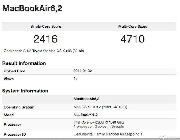 benchmarks MacBook Air mediados 2014