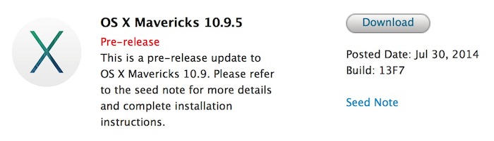 Apple tiene la primera beta de OS X 10.9.5 preparada en Mac App Store