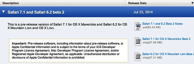 Apple tiene las betas de Safari 7.1 Beta 2 para OS X Mavericks y Mountain Lion