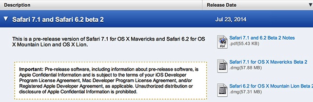 Apple tiene las betas de Safari 7.1 Beta 2 para OS X Mavericks y Mountain Lion
