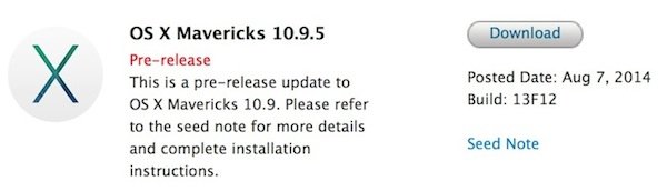 OS X Mavericks 10.9.5 Build 13F12 en Mac App Store