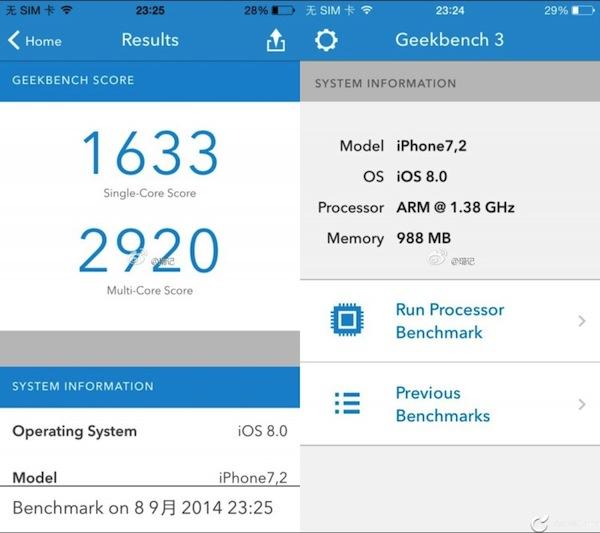Resultados Geekbench iPhone 6, A8 Dual-Core 1.4GHz con 1GB RAM antes de #KeynoteApple