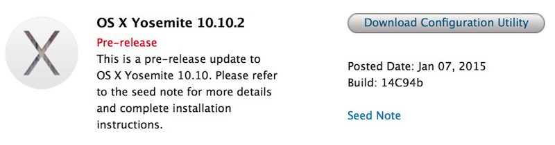 Apple tiene la beta 2 de OS X Yosemite 10.10.2 Build 14C94b