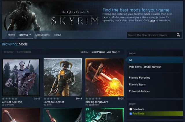 Valve ahora permite mods de pago en Skyrim de Steam