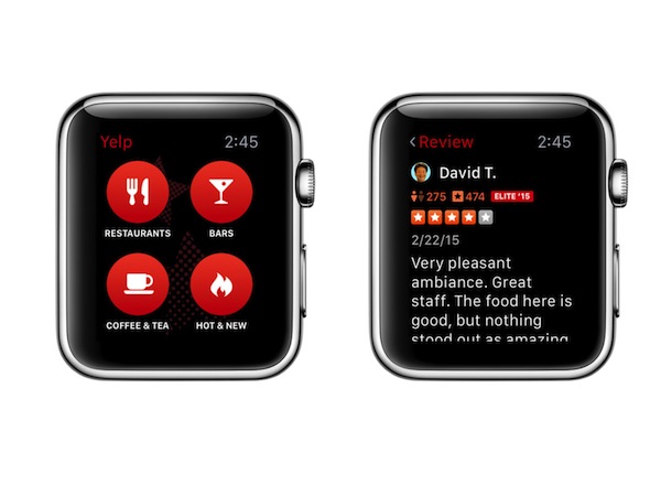 Yelp para iPhone y iPad se actualiza para Apple Watch