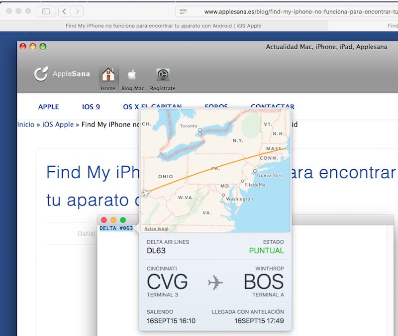 OS X El Capitan y iOS 9 ofrece información de vuelos y seguimiento de datos