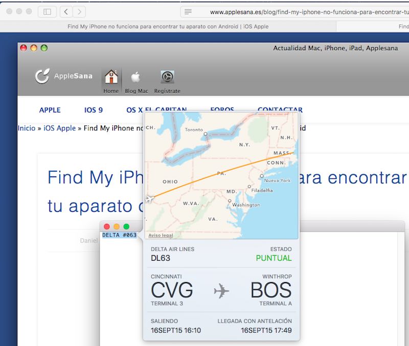 OS X El Capitan y iOS 9 ofrece información de vuelos y seguimiento de datos