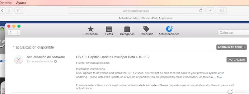 OS X El Capitan Update Developer beta 4 10.11.2 para todos los usuarios