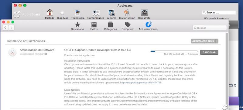 La segunda beta de OS X 10.11.3 en Mac App Store