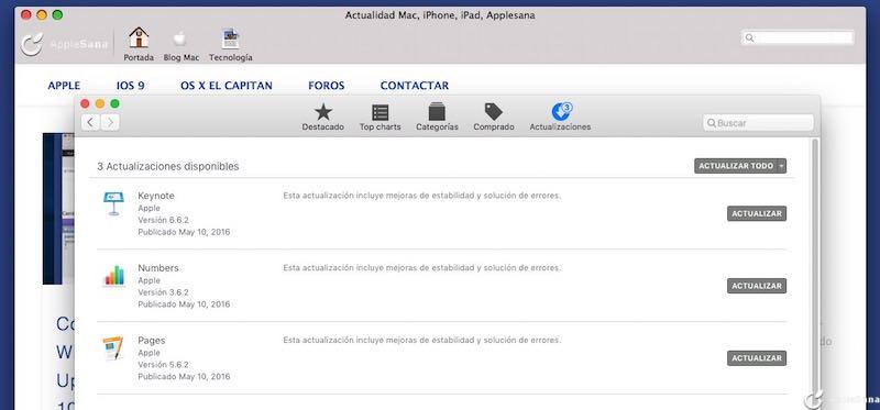 Apple te recuerda que tiene iWork, actualizaciones Pages 5.6.2, Numbers 3.6.2 y KeyNote 6.6.2