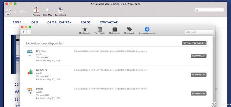 Apple te recuerda que tiene iWork, actualizaciones Pages 5.6.2, Numbers 3.6.2 y KeyNote 6.6.2