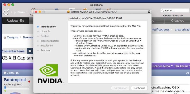 nVidia actualiza los drivers Quadro y Gforce para Mac OS X 10.11.6