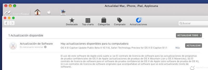 Apple publica la quinta beta de OS X El Capitan 10.11.6