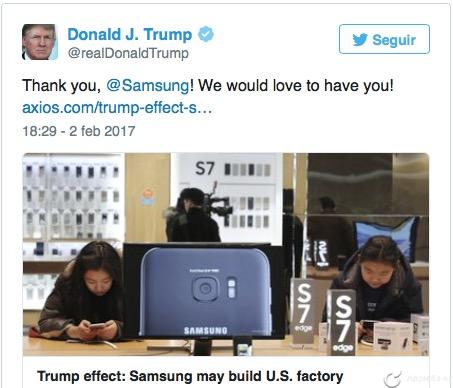 Samsung complace a Donald Trump y creará una fábrica en Estados Unidos