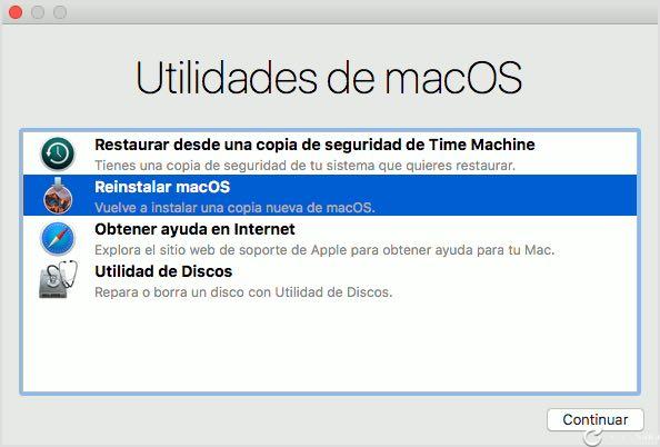 Nuevos atajos de teclado en macOS 10.12.4 para reinstalar desde cero